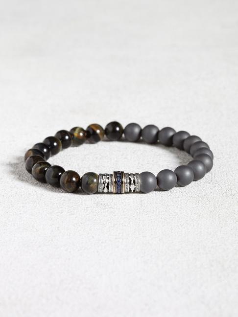 John Varvatos Blue Tiger's Eye & Hematite Bracelet With Sapphire