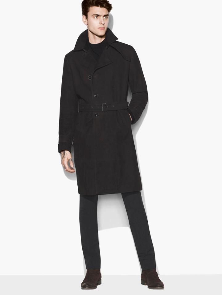John Varvatos Suede Trench Coat Chocolate Size: 46