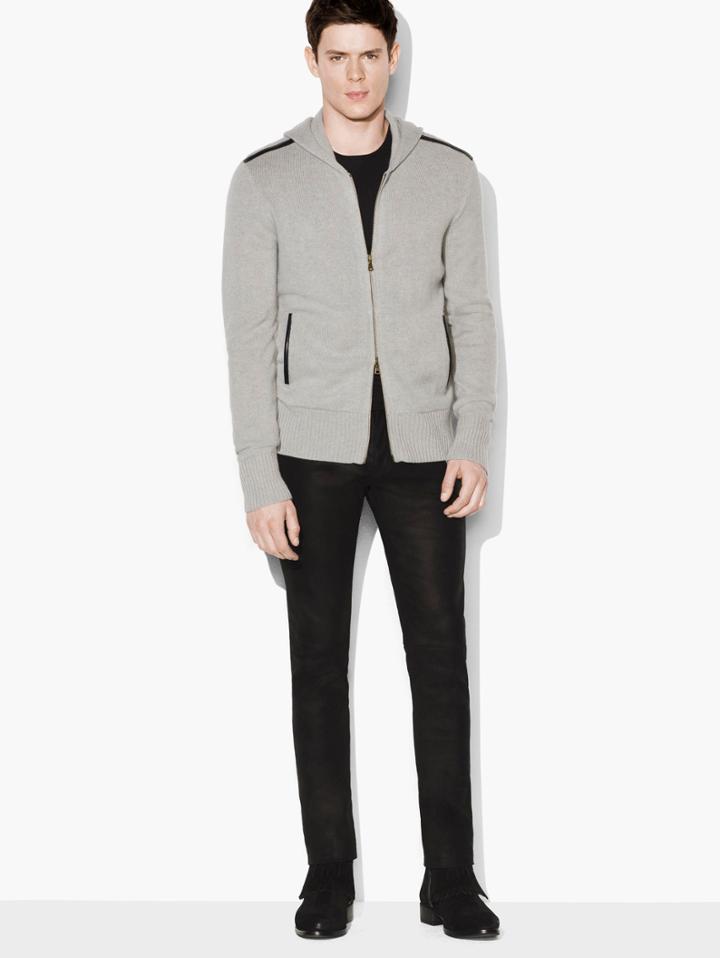 John Varvatos Cashmere Leather Trim Hoodie Ash Size: Xs