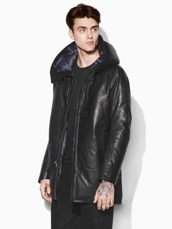 John Varvatos Downfill Leather Parka Black Size: 46