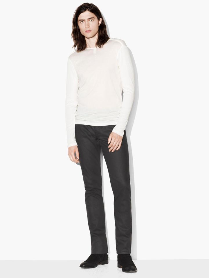 John Varvatos Long Sleeve Pima Cotton Crewneck Egg Shell Size: Xs