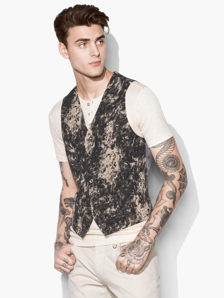 John Varvatos Marbled Jacquard Vest Black Size: 50
