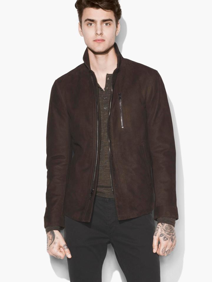 John Varvatos Wire Collar Suede Jacket Copper Size: 44
