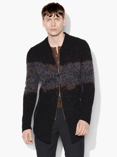 John Varvatos Distorted Jacquard Zipped Sweater