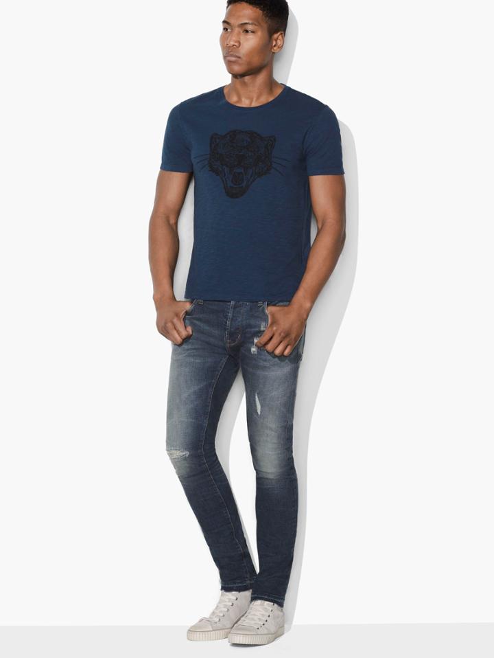 John Varvatos Panther Chain Stitch Tee Navy Size: S