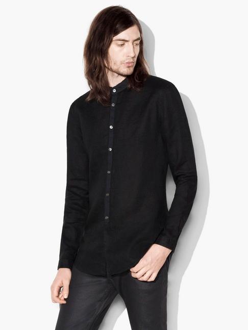 John Varvatos Linen Band Collar Shirt