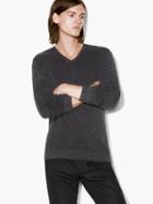 John Varvatos Cable Detailed V-neck Sweater Charcoal Size: Xs