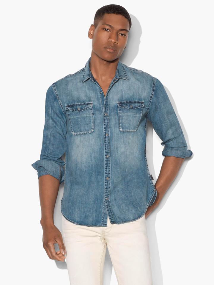 John Varvatos Western Shirt With Snap Chest Pocket Indigo Size: S