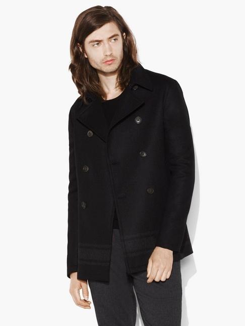 John Varvatos Wool Engineered Stripe Pea Coat