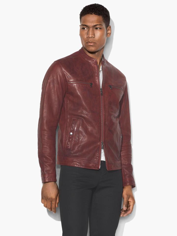 John Varvatos Modern Racer Leather Jacket Red Size: Xs