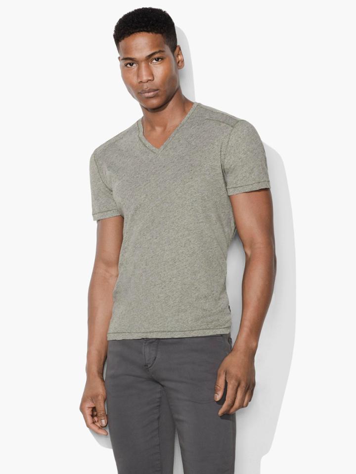 John Varvatos Heathered V-neck Tee Caper Size: S
