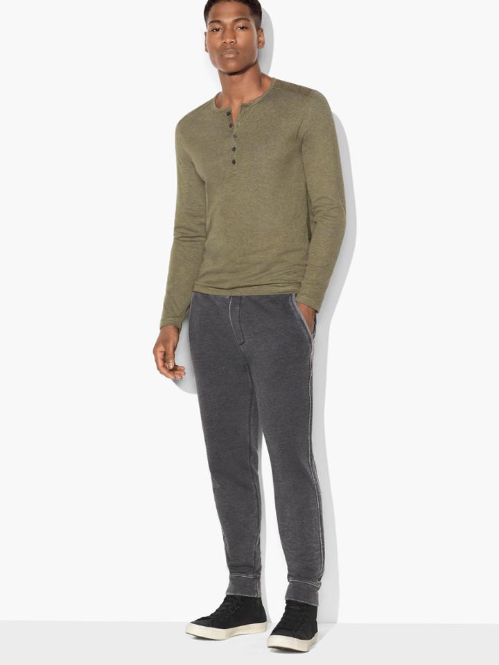 John Varvatos Double-faced Henley Olive Heather Size: Xs
