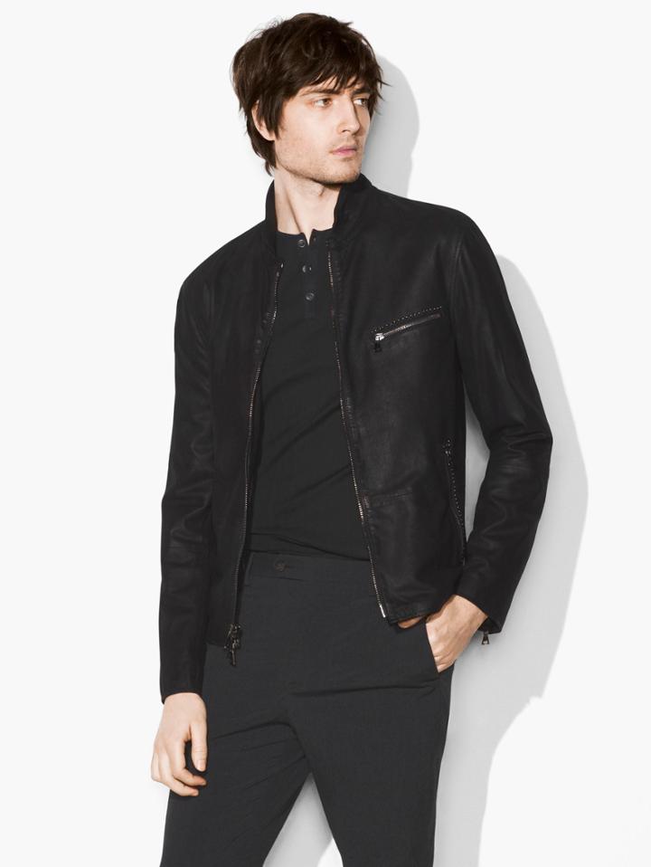 John Varvatos Burnished Suede Moto Jacket Black Size: 44