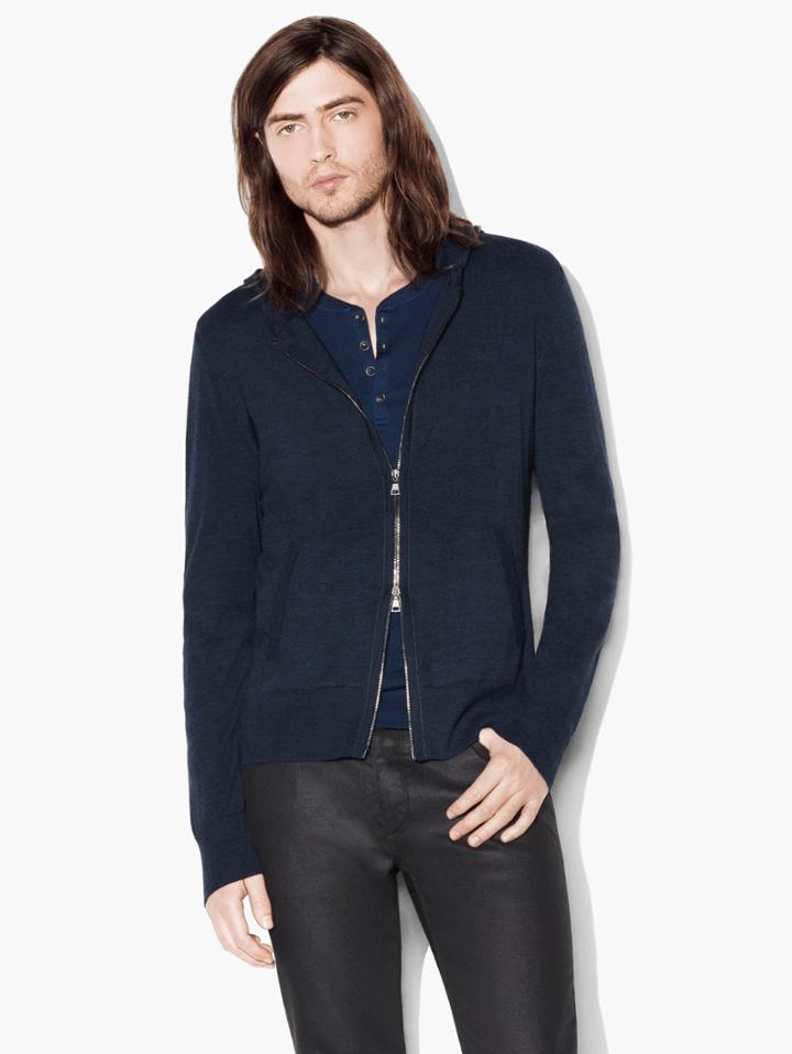 John Varvatos Merino Zip Hoodie Blue Graphite Size: Xs