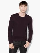 John Varvatos Long Sleeve Crewneck With Contrast Linking & Suede  Size: Xs