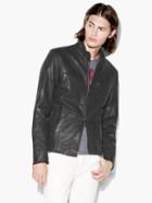 John Varvatos Mock Neck Leather Jacket Cement Size: Xs