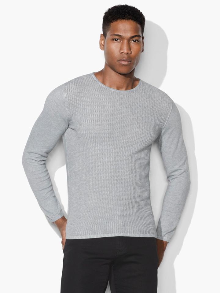 John Varvatos Waffle Stitch Crewneck Sweater Beluga/white Size: S