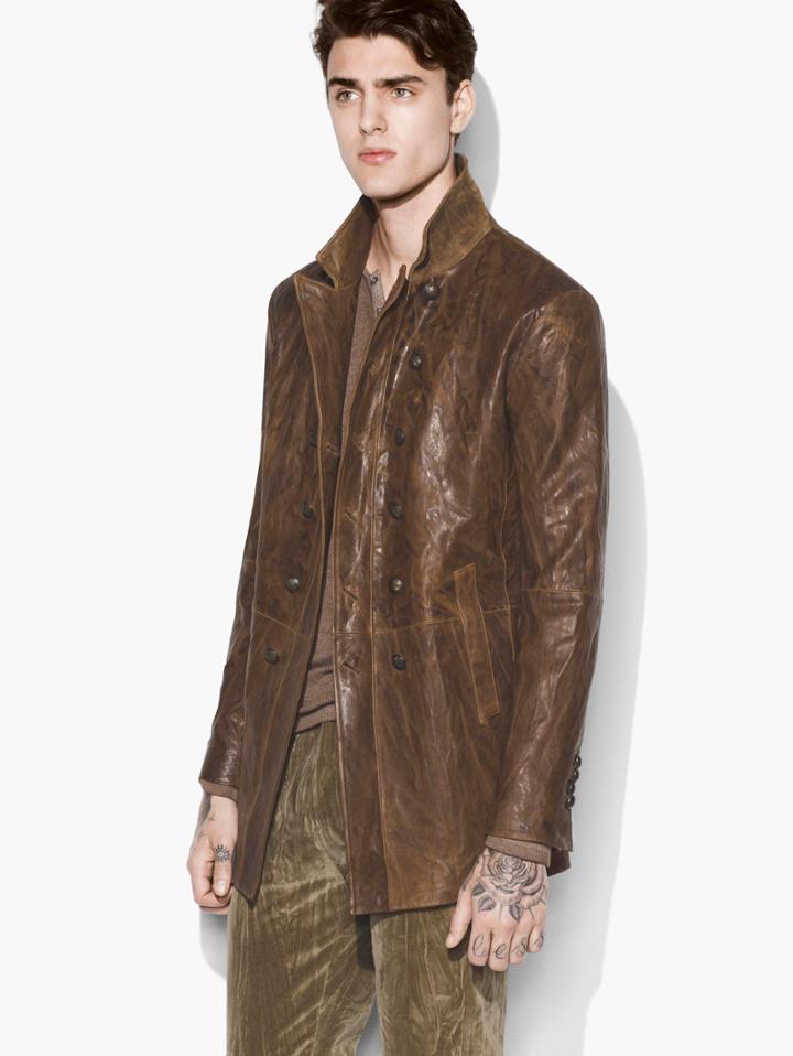 John Varvatos Burnished Double Breasted Coat Driftwood Size: 44