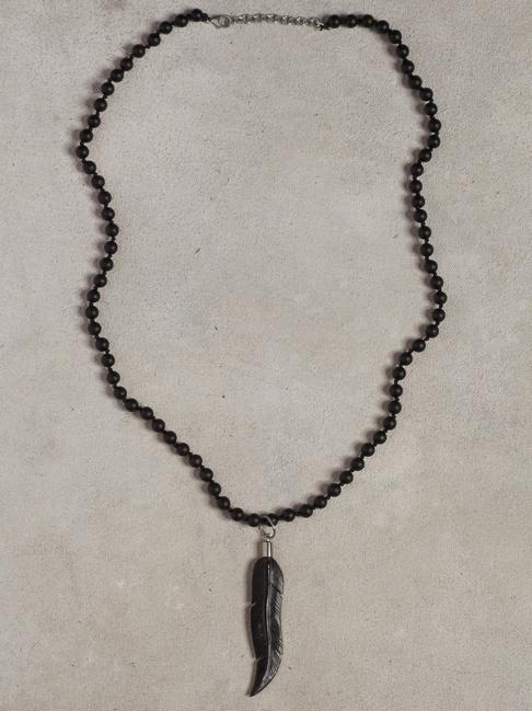 John Varvatos Carved Feather On Beaded Necklace