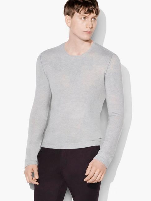 John Varvatos Long Sleeve Crewneck With Contrast Linking & Suede