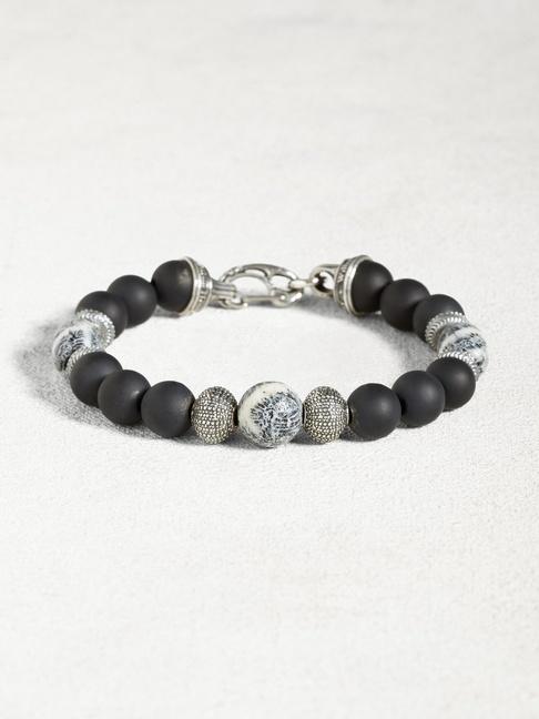 John Varvatos Onyx Bead Bracelet With Coral & Sterling Silver