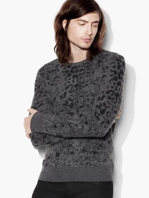 John Varvatos Leopard Jacquard Crewneck Sweater