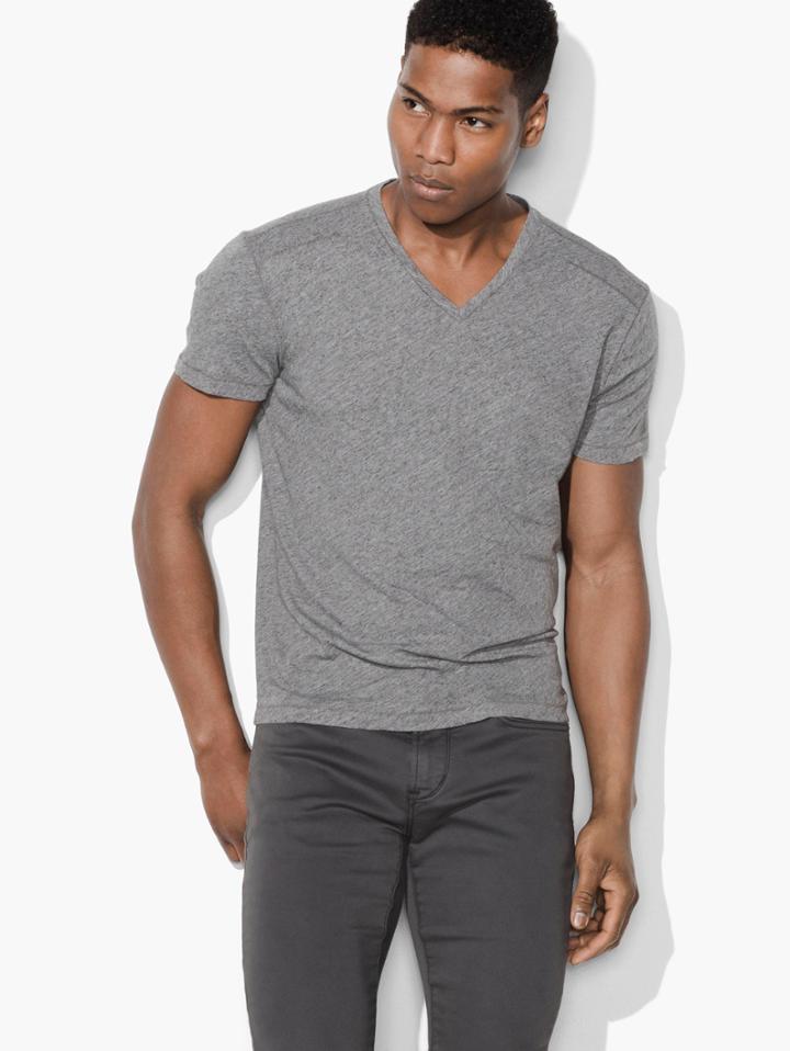 John Varvatos Heathered V-neck Tee Silver Grey Size: S