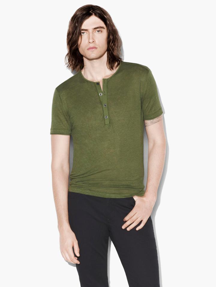 John Varvatos Henley With Pickstitch Details Algae Size: S