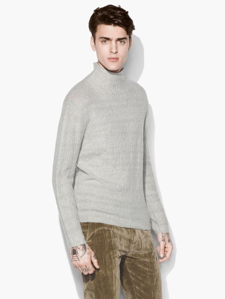 John Varvatos Mock Neck Cable Sweater Grey/tan Size: S