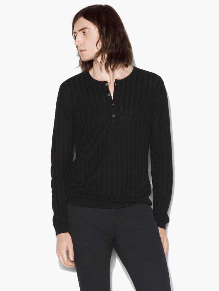 John Varvatos Long Sleeve Henley Black Size: Xs