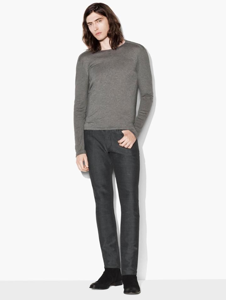 John Varvatos Long Sleeve Pima Cotton Crewneck Grey Heather Size: Xs