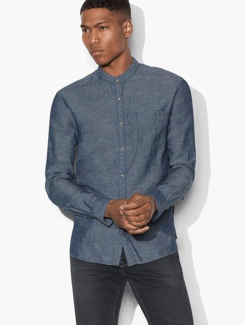 John Varvatos Chambray Banded Collar Shirt