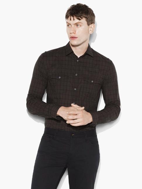 John Varvatos Slim Fit Military Plaid Shirt
