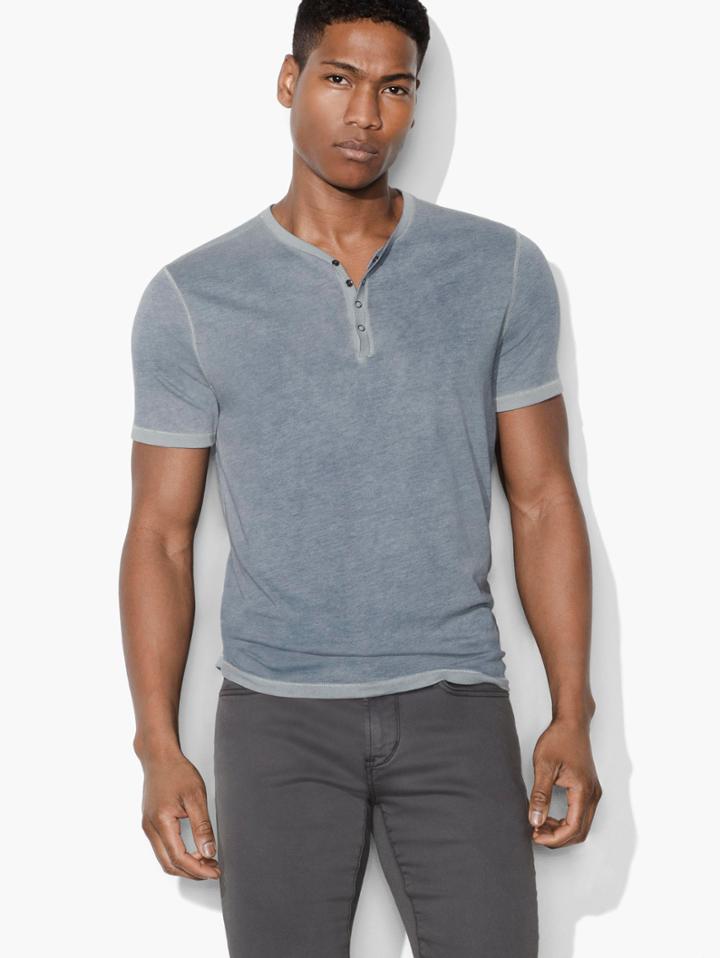 John Varvatos Snap Closure Henley Regal Blue Size: Xs