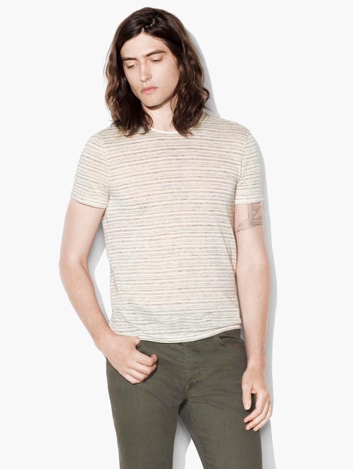 John Varvatos Striped Crewneck Grey Heather Size: Xs