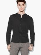 John Varvatos Linen Band-collar Shirt Black Size: S