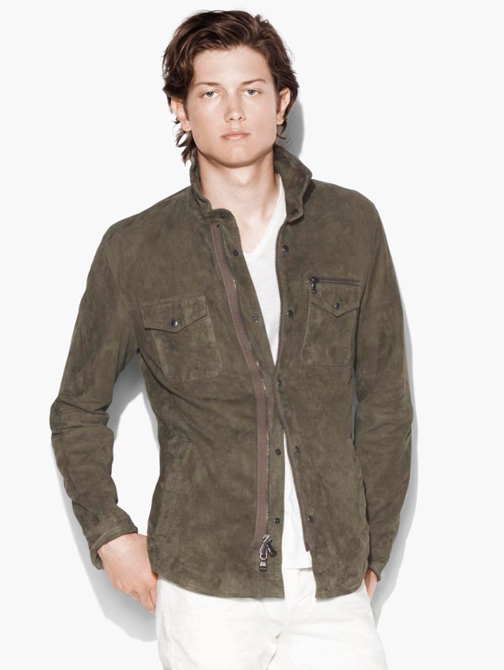 John Varvatos Suede Shirt Jacket Olive Size: S
