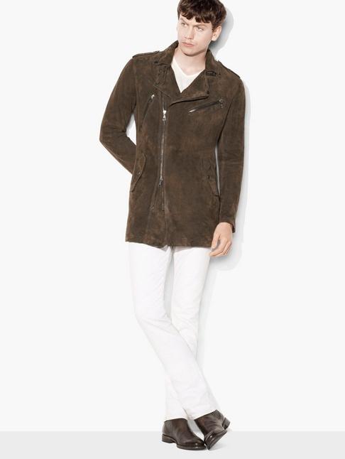 John Varvatos Long Biker Suede Jacket