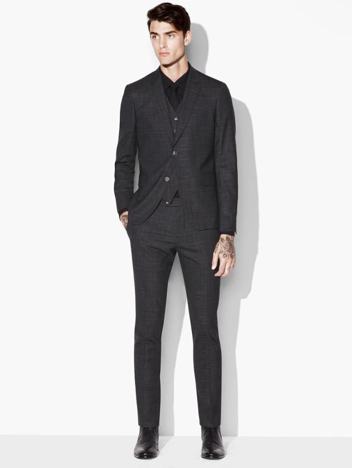 John Varvatos Austin 3 Piece Glen Plaid Suit Charcoal Size: 50 Sh