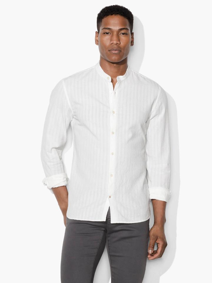 John Varvatos Textured Band-collar Shirt White Size: S