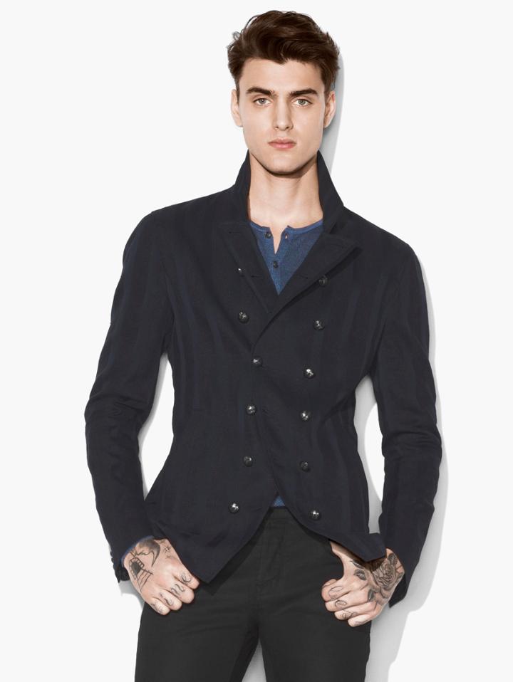 John Varvatos Jacquard Striped Double Breasted Jacket Midnight Size: 44