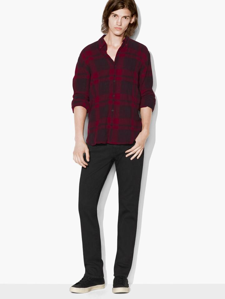 John Varvatos Window Plaid Shirt Burgundy Size: Xs