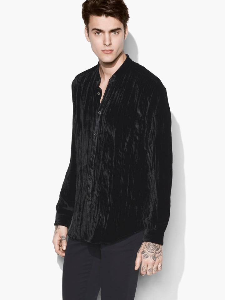 John Varvatos Crushed Velvet Shirt Black Size: M