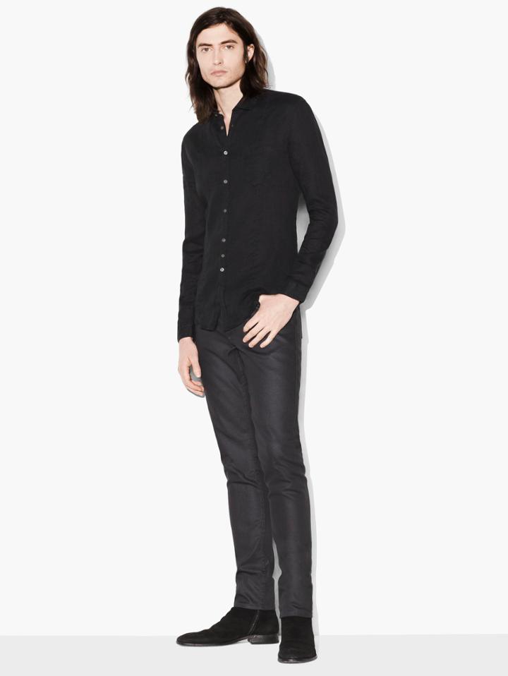 John Varvatos Slim Fit Linen Button-up Shirt Black Size: S