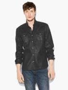 John Varvatos Coated Cotton Western Shirt Blk Gry Twd Size: S