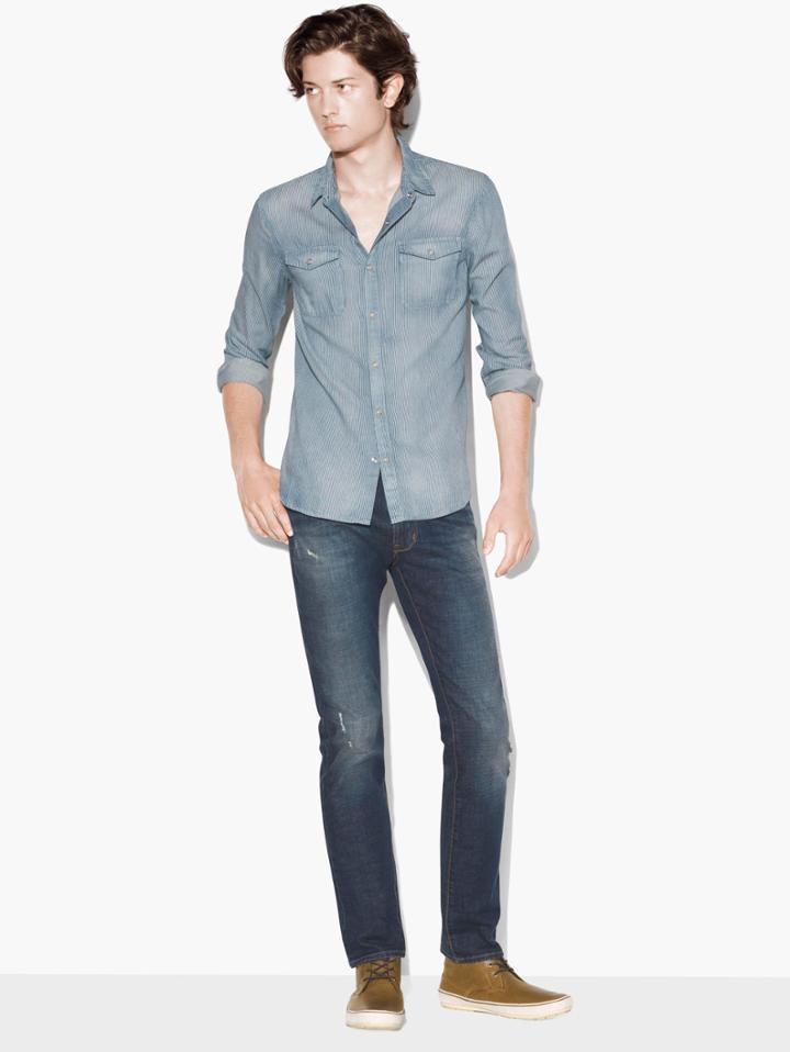 John Varvatos Western Shirt Blue Mist Size: Xs
