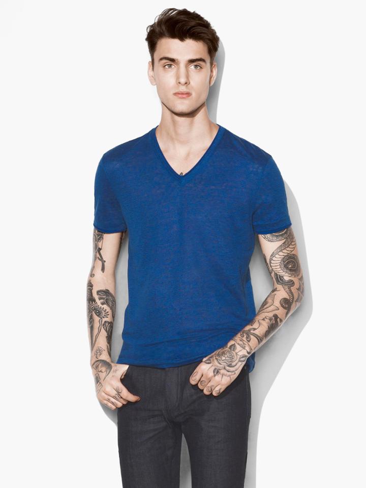 John Varvatos Linen V-neck Tee Capri Size: S