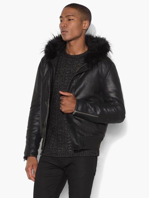 John Varvatos Leather Hooded Bomber