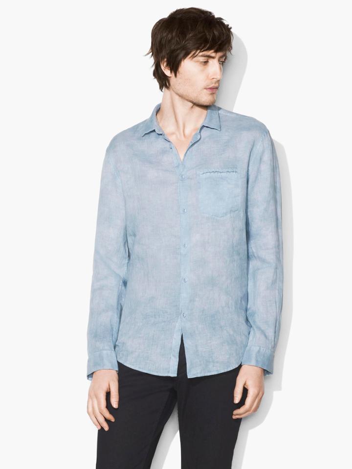 John Varvatos Allover Water-dye Shirt Blue Ice Size: S