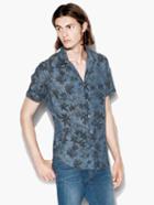 John Varvatos Leaf Print Shirt Indigo Size: Xs